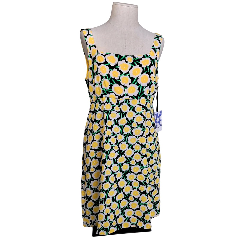 Diane von Furstenberg Dress Womens 10 Sleeveless Square‎ Neck Yellow Black NWT